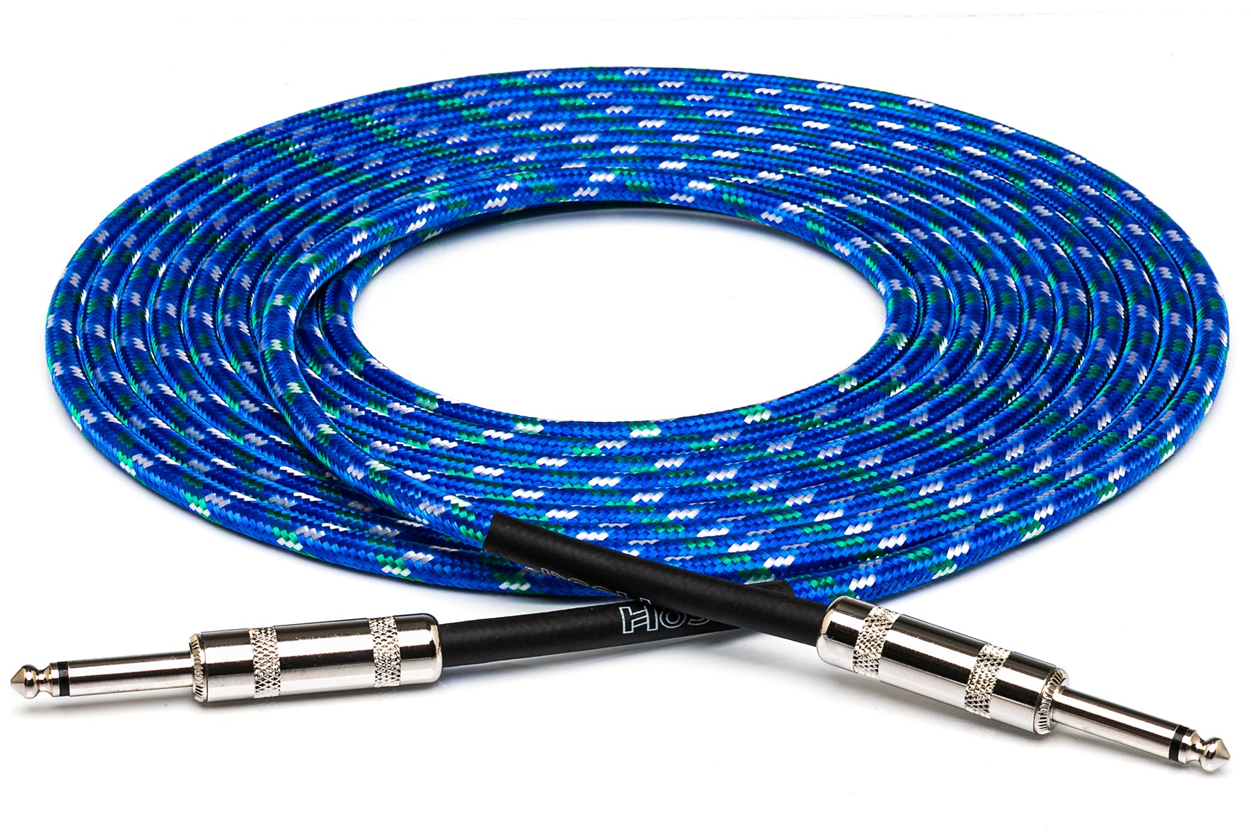 Hosa 3GT18C2 Cloth Guitar Cable, Straight To Same, 18 Ft / 5.5M Blue/Green/White