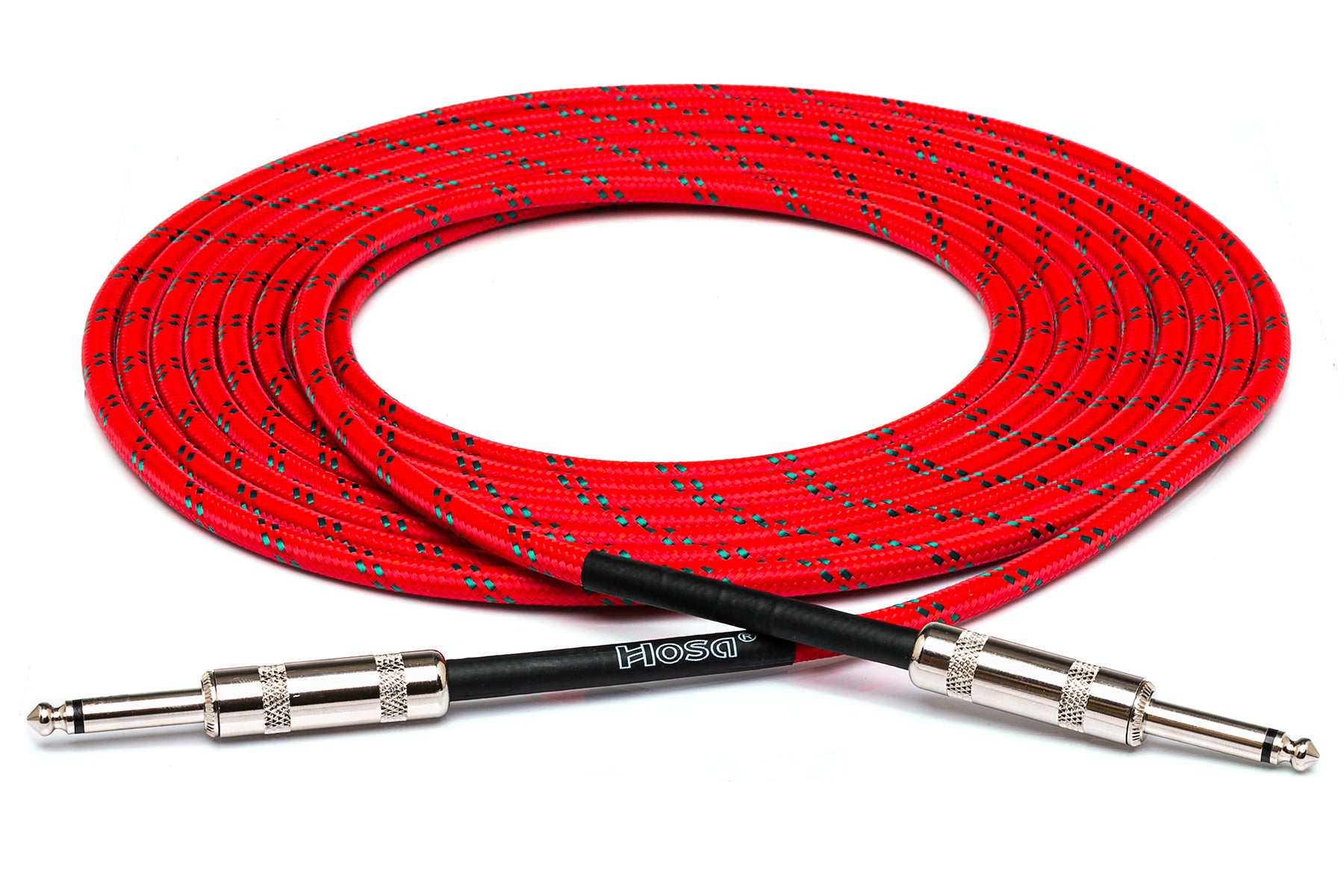 Hosa 3GT18C3 Cloth Guitar Cable, Straight To Same, 18 Ft / 5.5M Red/Green