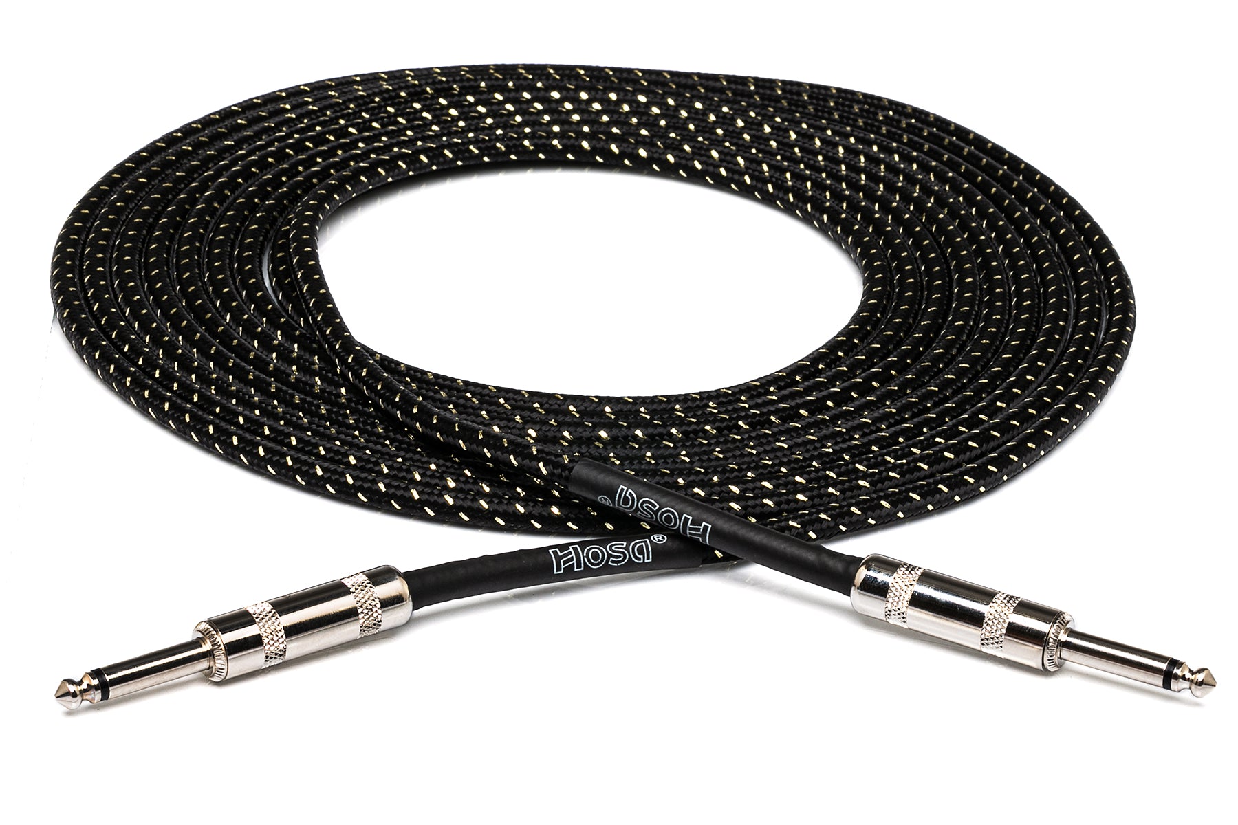 Hosa 3GT18C4 Cloth Guitar Cable, Straight To Same, 18 Ft / 5.5M Black/Gold