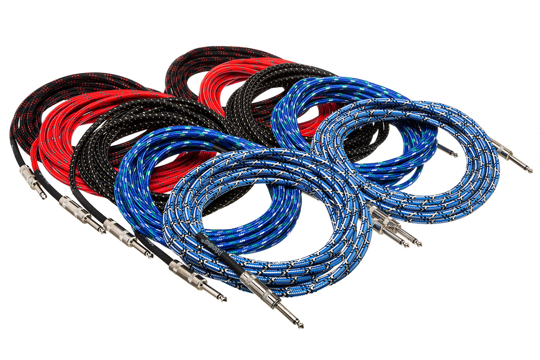 Hosa 3GT18C1 Cloth Guitar Cable, Straight To Same, 18 Ft / 5.5M Blue/White/Black