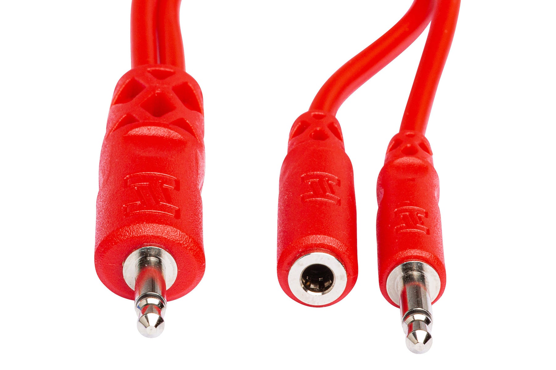 The Hosa CMM500Y mix Hopscotch Patch Cables, 3.5 Mm TS With 3.5 Mm TSf Pigtail To 3.5 Mm TS, 5 Pc, Variou