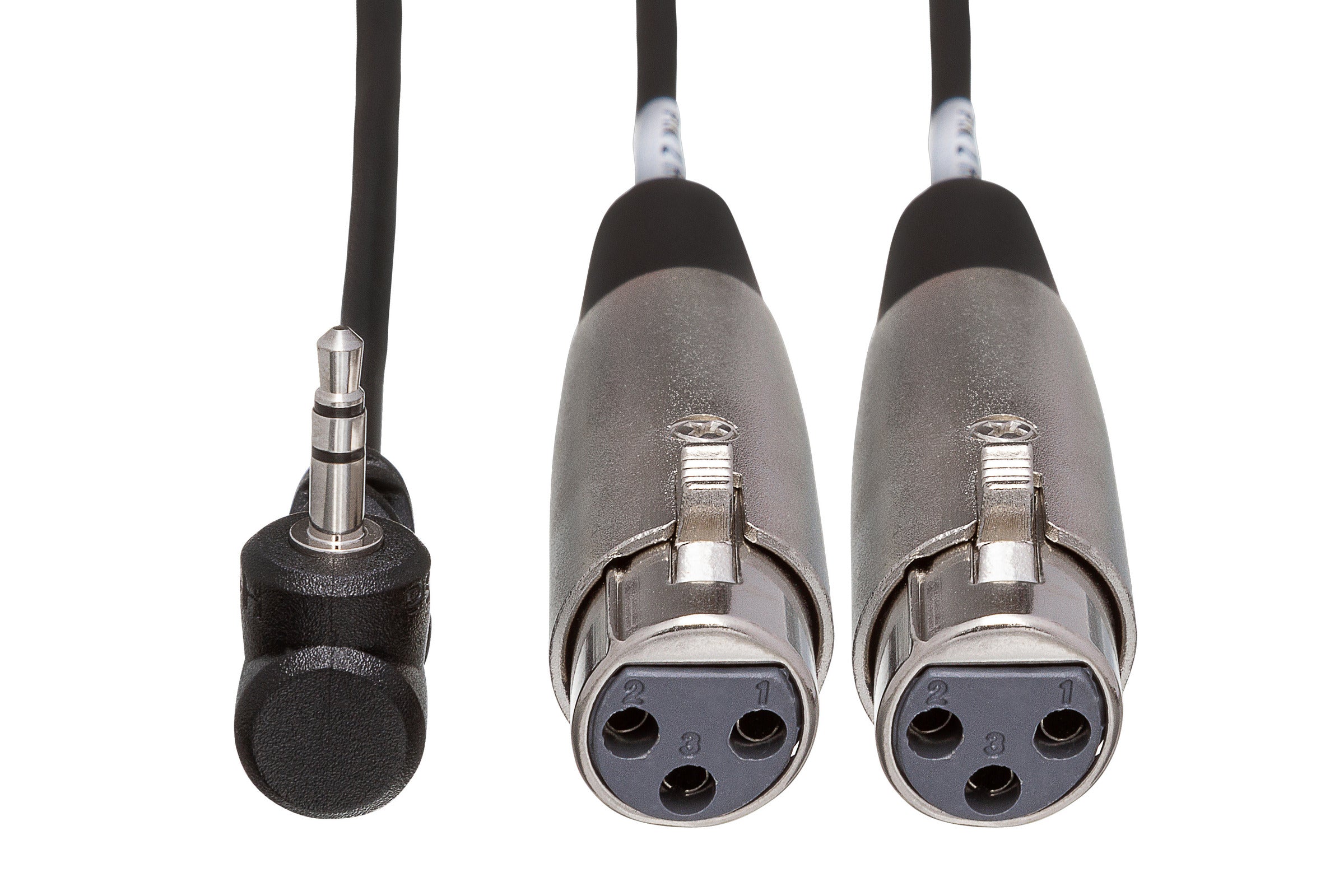 Hosa CYX401F Camcorder Microphone Cable, Dual XLR Female To Right-Angle 3.5 Mm TRS, 1 Ft / 0.3M