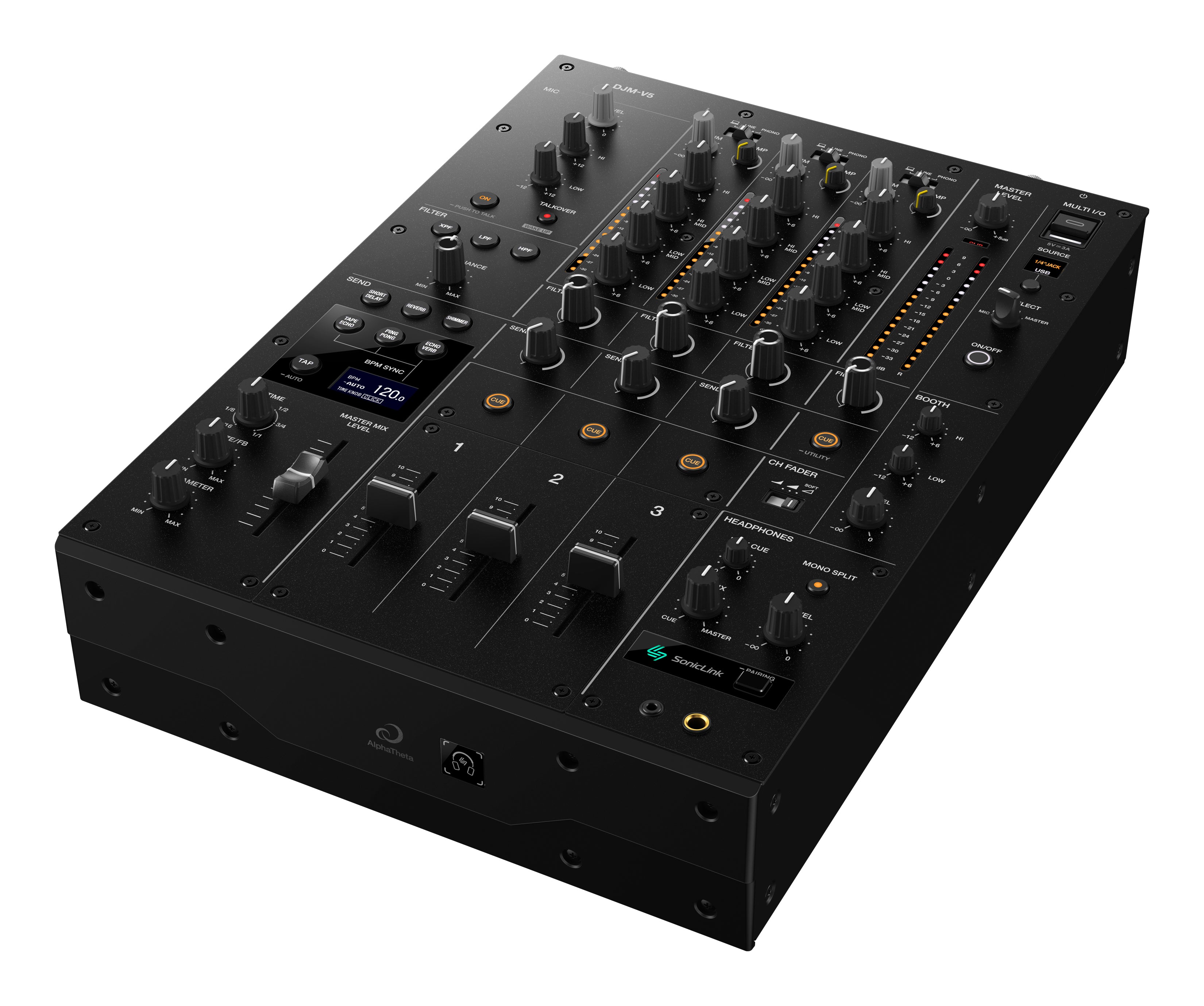 AlphaTheta DJM-V5 Professional 3-Channel DJ Mixer with SonicLink Wireless Monitoring