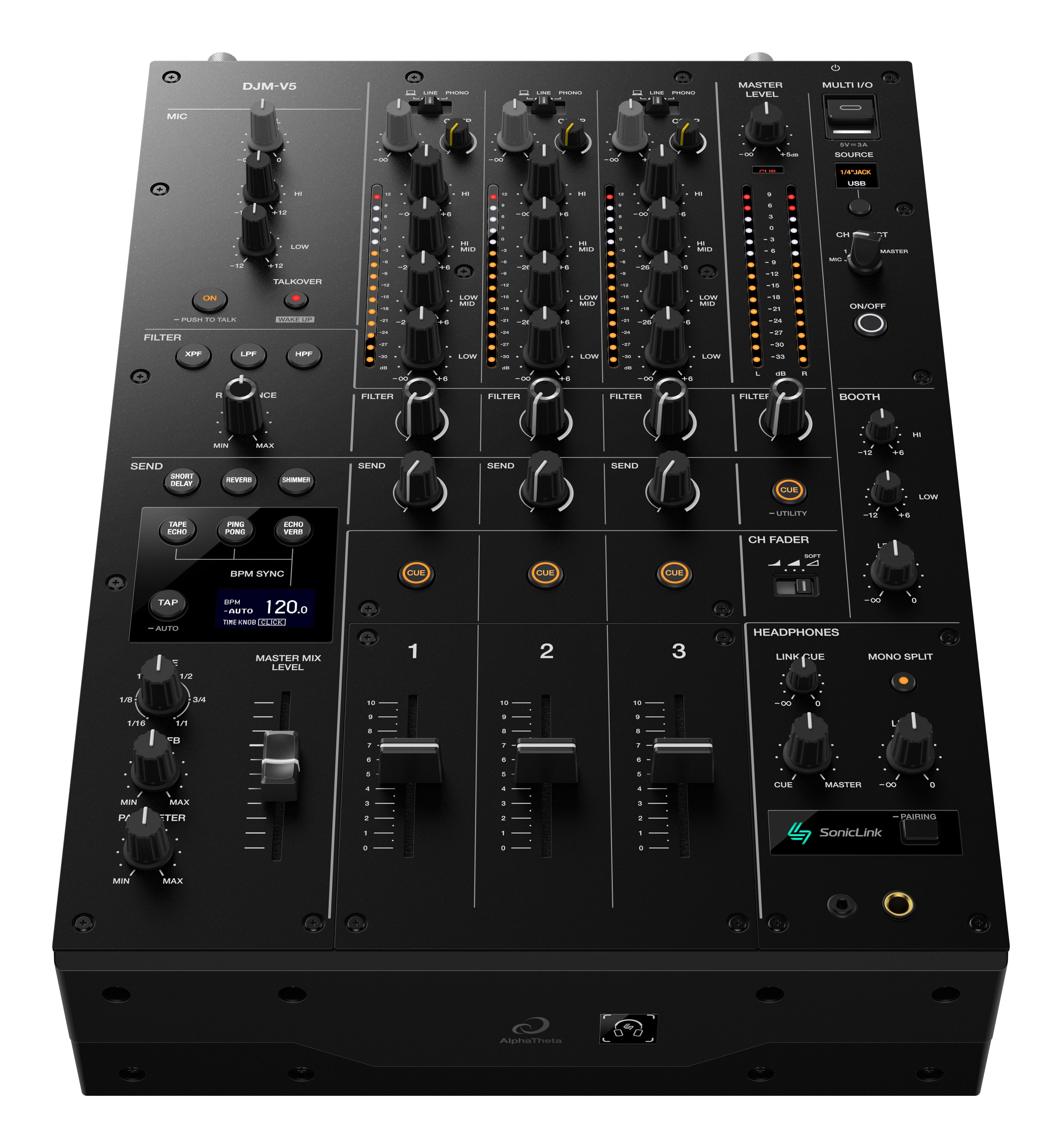AlphaTheta DJM-V5 Professional 3-Channel DJ Mixer with SonicLink Wireless Monitoring