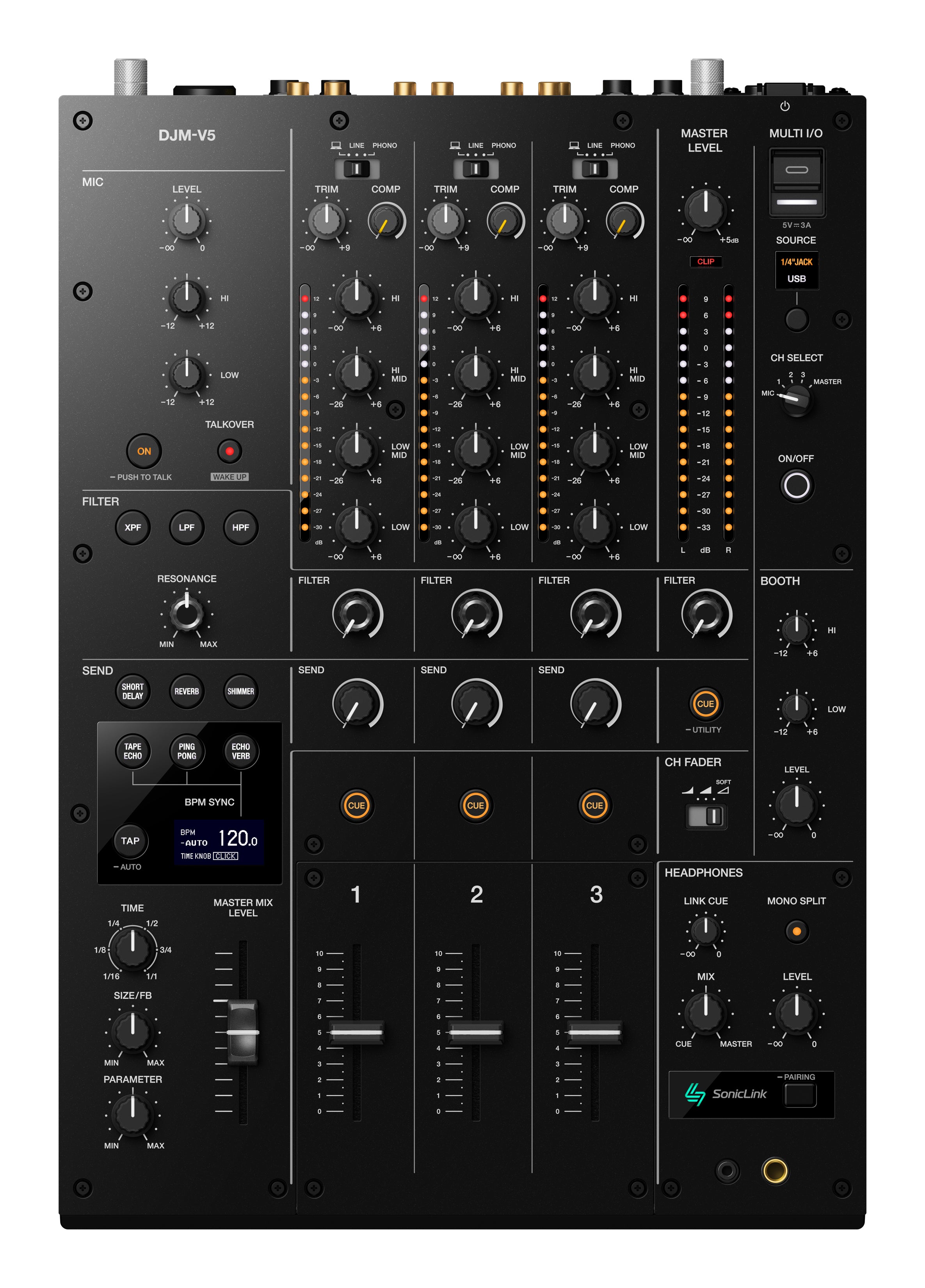 AlphaTheta DJM-V5 Professional 3-Channel DJ Mixer with SonicLink Wireless Monitoring