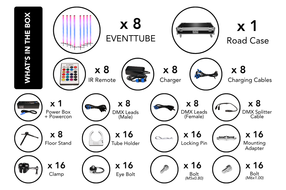 Event Lighting EVENTTUBEKIT - Outdoor LED Tube Package of 8 in a Road Case