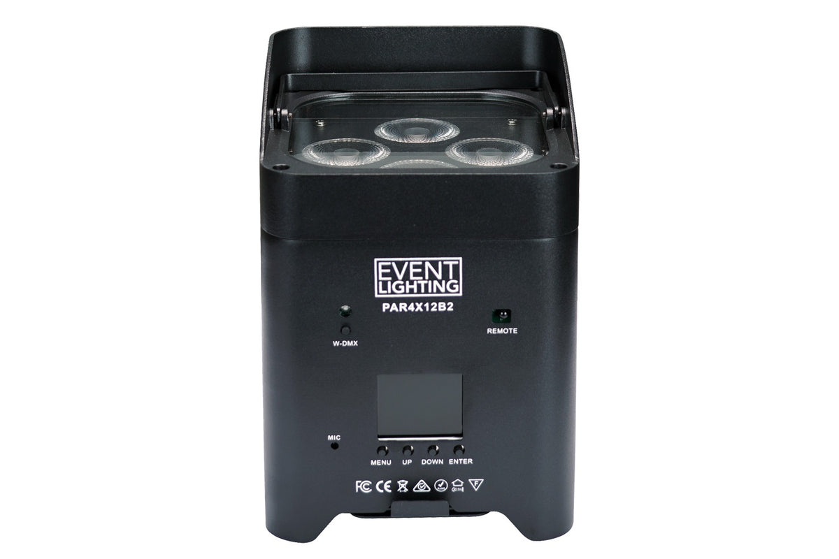 Event Lighting PAR4X12B2 - Battery Uplight 4x12W RGBWAUV LEDs, Wireless DMX & IR Remote