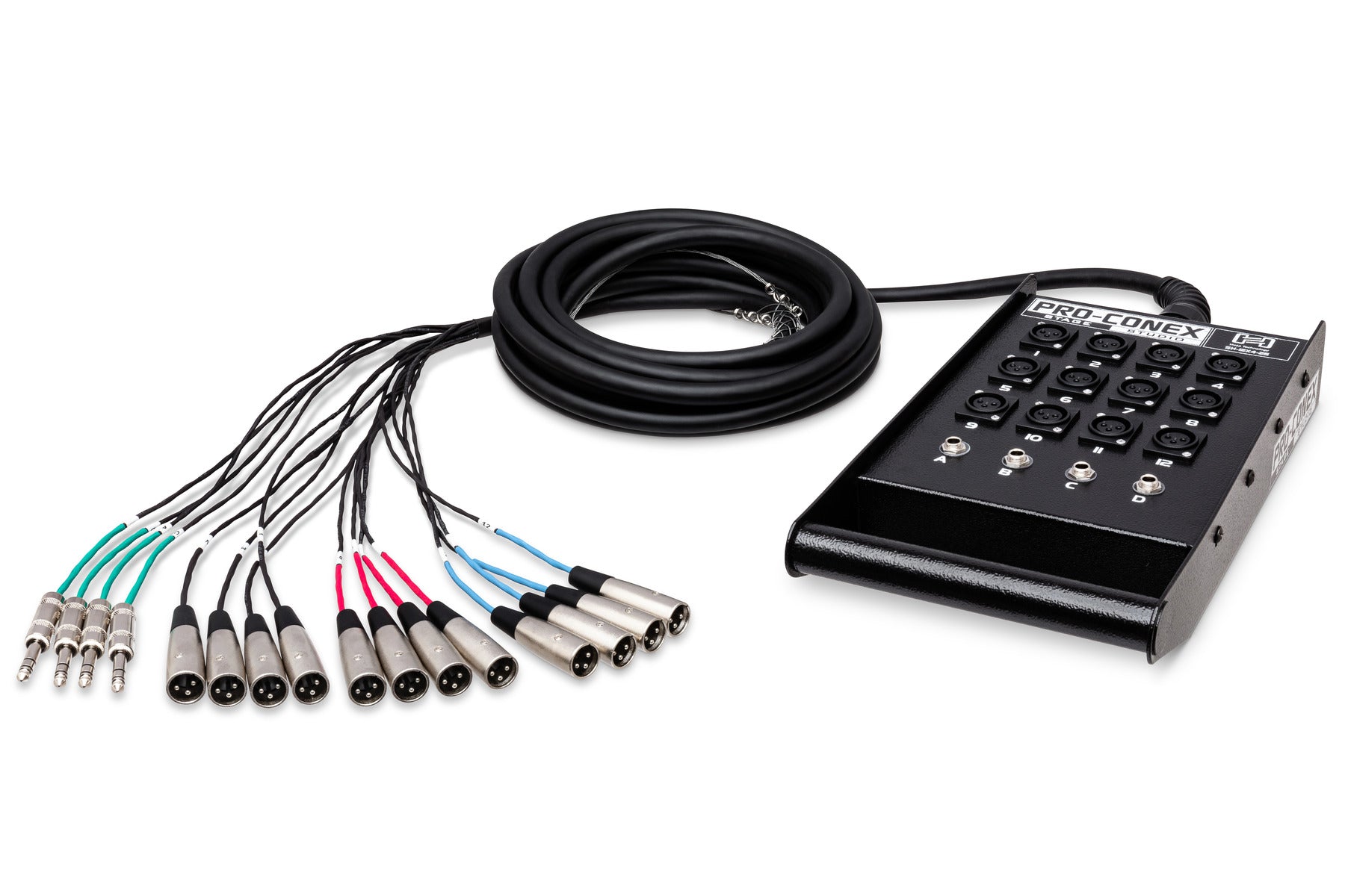 Hosa SH12X425 Pro-Conex Stage Box Snake, 12 X XLR Sends And 4 X 1/4 In TRS Returns, 25 Ft / 7.6M