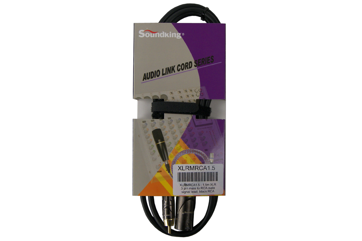 SoundKing XLRMRCA1.5 - 1.5m XLR 3 pin male to RCA male signal lead, black RCA