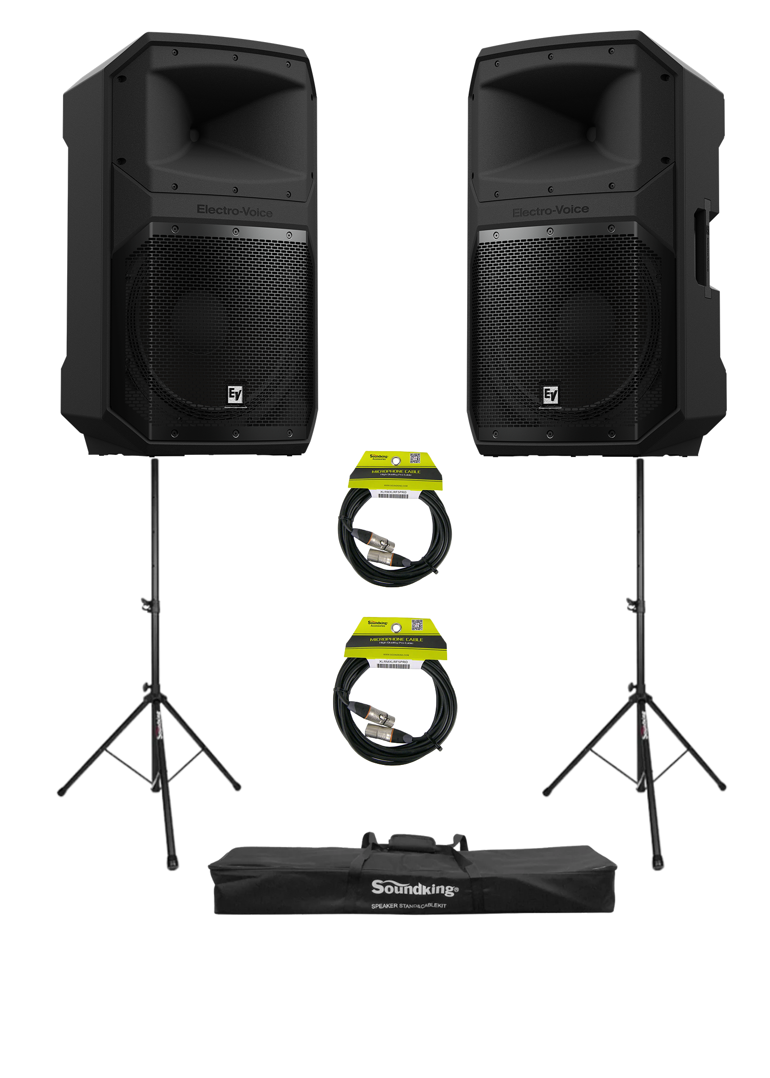 2x Electro-Voice EVIVA 12P Powered 12" PA Speakers Soundking Stands & Cables