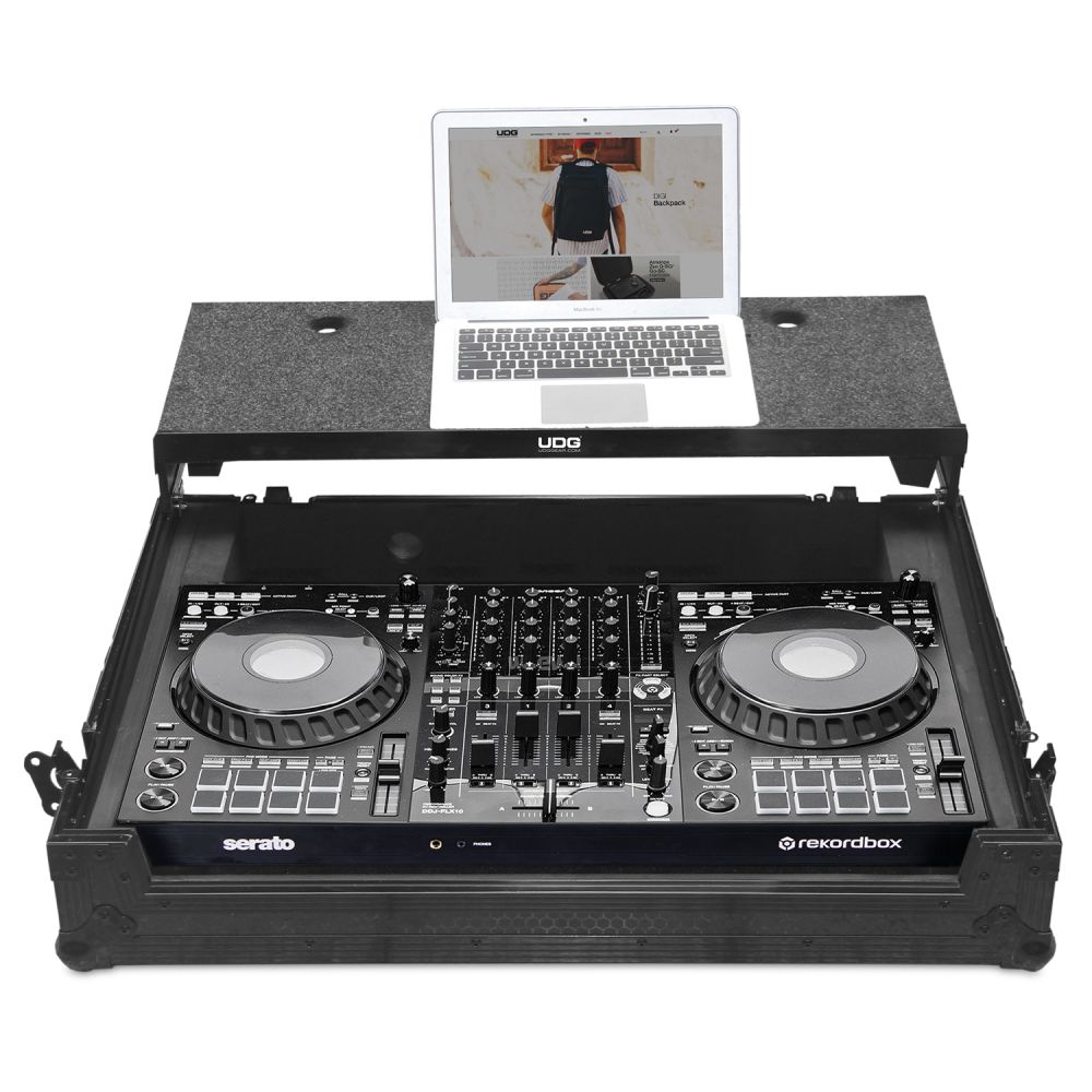 UDG U91088BL UDG Ultimate Flight Case Pioneer DDJ-FLX10 Black Plus (Laptop Shelf + Wheels)