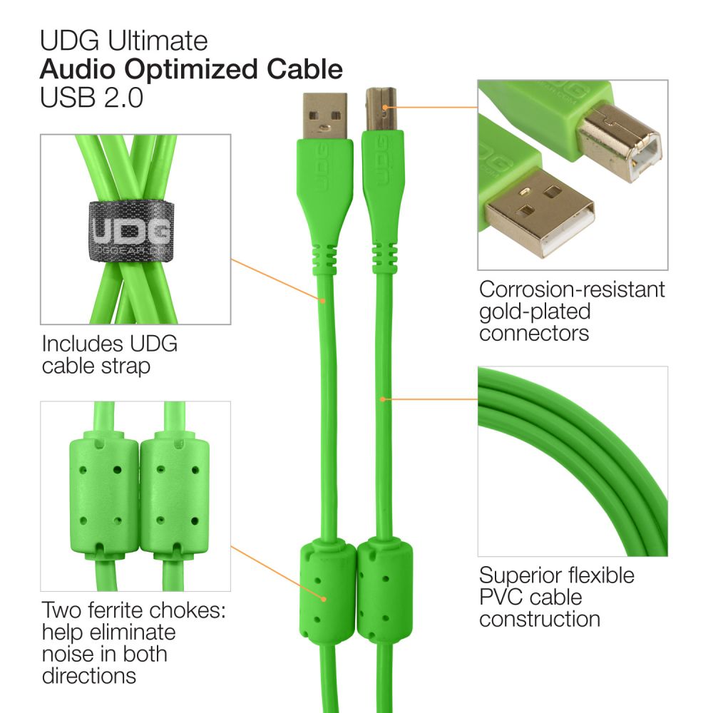 UDG Ultimate USB2 Cable A-B Green Straight 1m