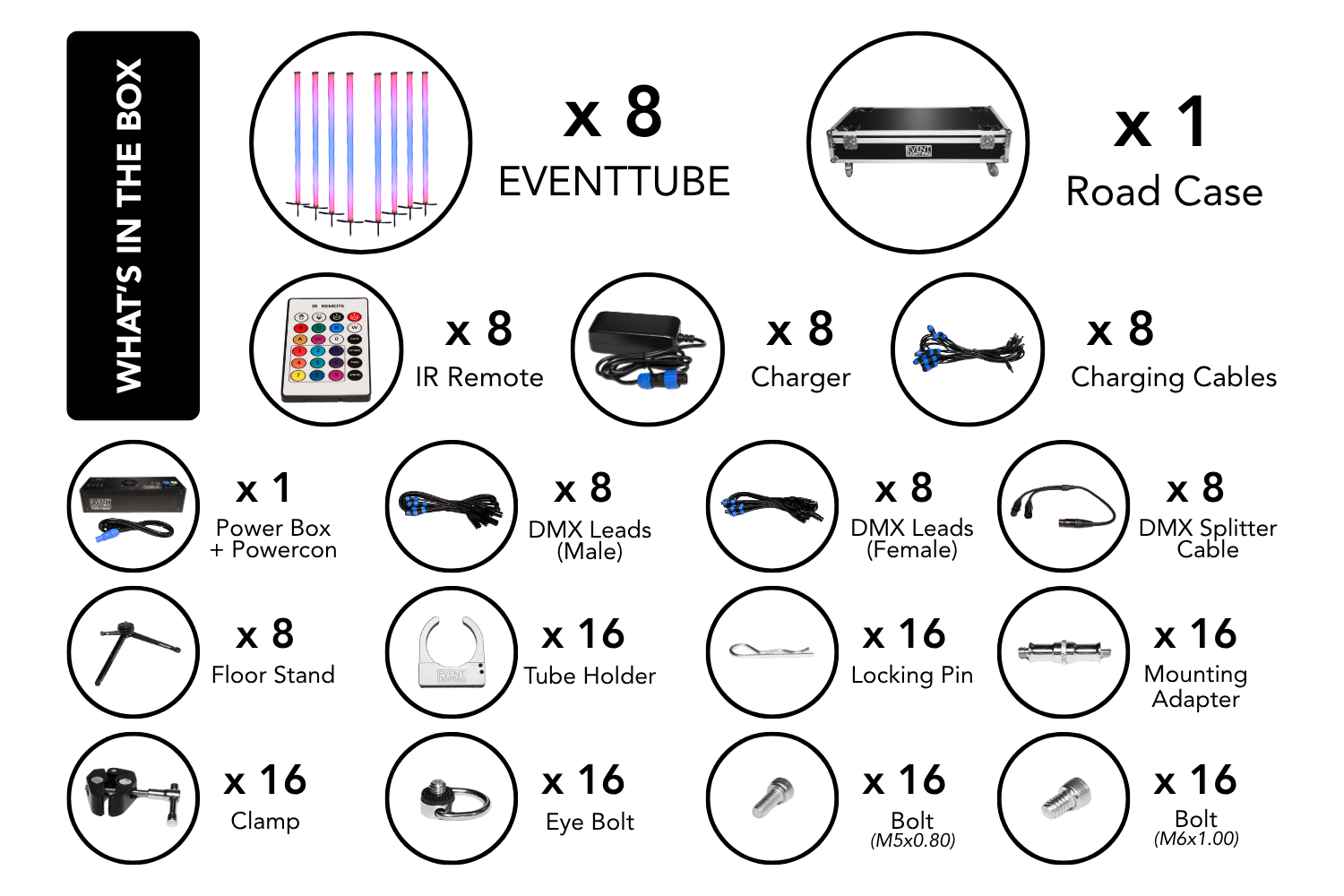 Event Lighting EVENTTUBEKIT - Outdoor LED Tube Package of 8 in a Road Case