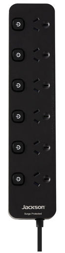 Jackson PT1816 6-Way Surge Protected Power Board – Individual Switches, 1m Lead
