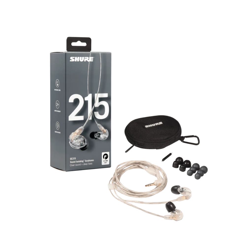 Shure SE215-CL Stereo In-Ear Clear Earphones/Sound Isolating/Enhanced Bass 3.5mm EAC64 Cable